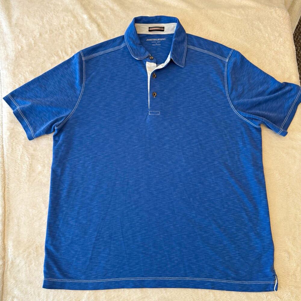 Johnston & Murphy Polo Shirt Men L Blue Solid Short Sleeve Modal Polyester